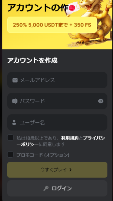 ベットキンカジノに登録する際にアカウト情報を入力