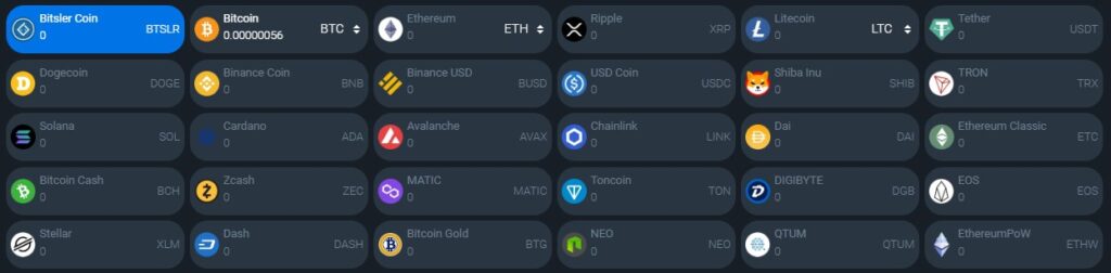 ビットスラーカジノの対応仮想通貨一覧