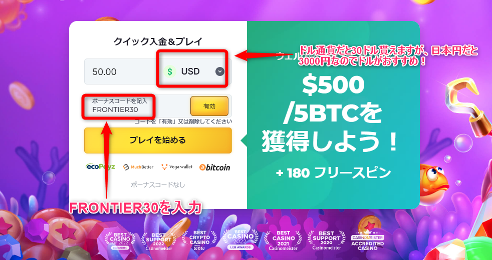 ビットスターズの入金不要ボーナスの入力方法