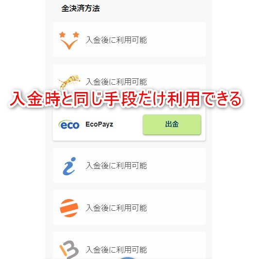 コンクエスタドールの出金手段を選択する