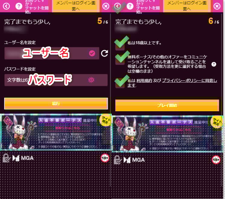 ラッキーニッキーの登録でユーザー名とパスワードを設定する