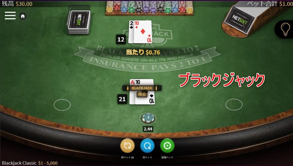 ブラックジャックのゲームの流れ８