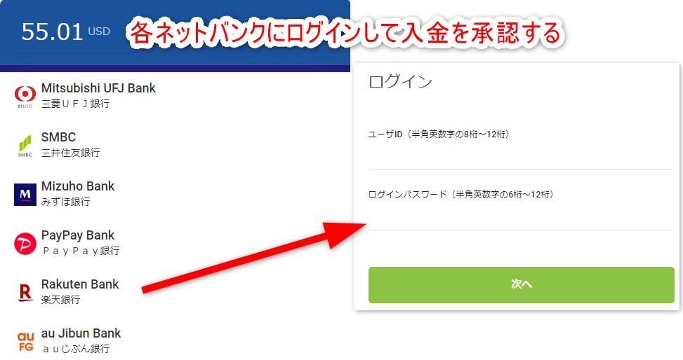 スポーツベットアイオーの銀行入金でネットバンクにログインする