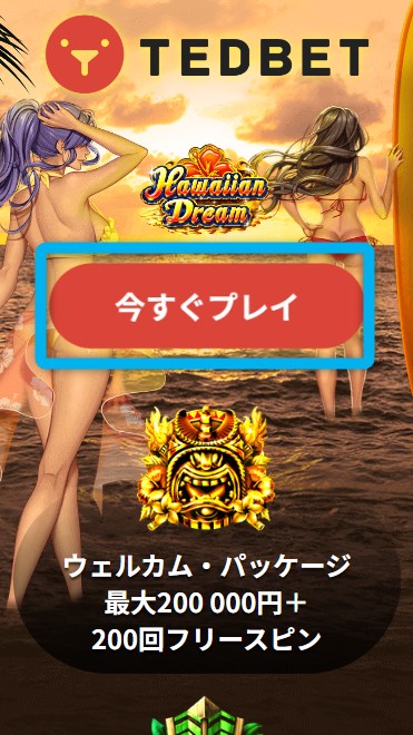 テッドベットの今すぐプレイをタップする