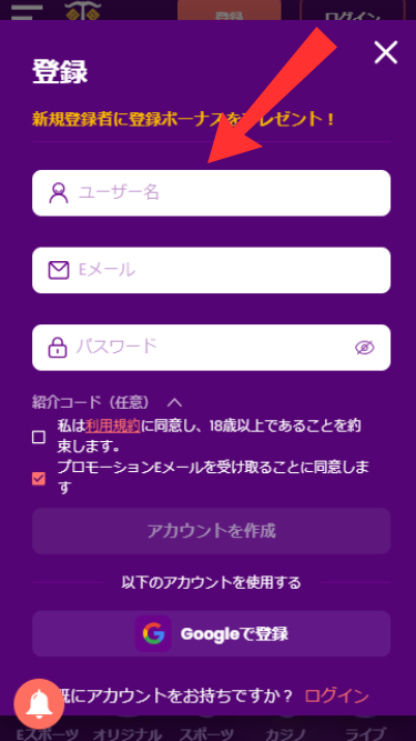 トラストダイスカジノに登録する際に基本情報を入力