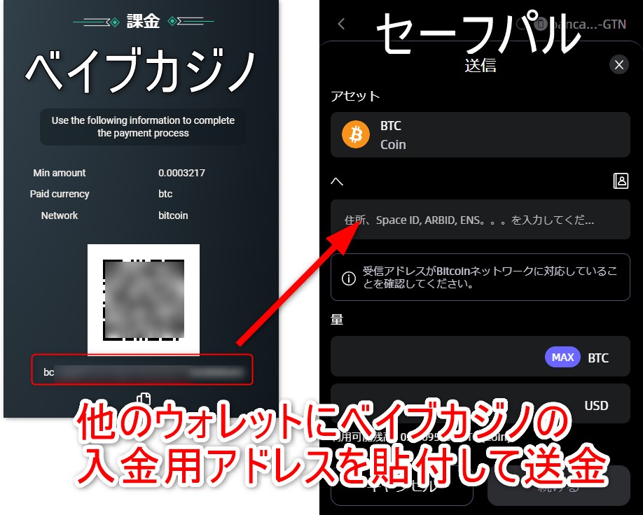 セーフパルからベイブカジノに入金する