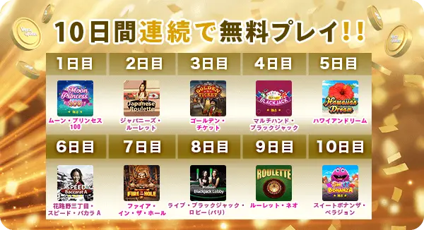 ベラジョンカジノの初回入金ボーナスのフリースピン一覧
