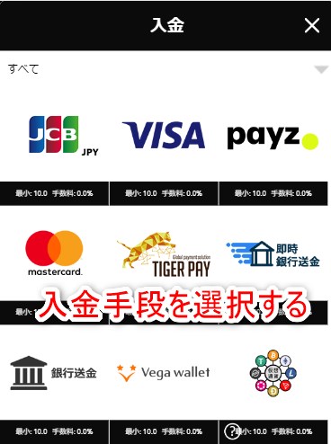 ウィニングキングスの入金手段一覧