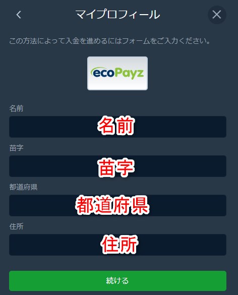 ウィンズアイオーの日本円入金で個人情報を入力する